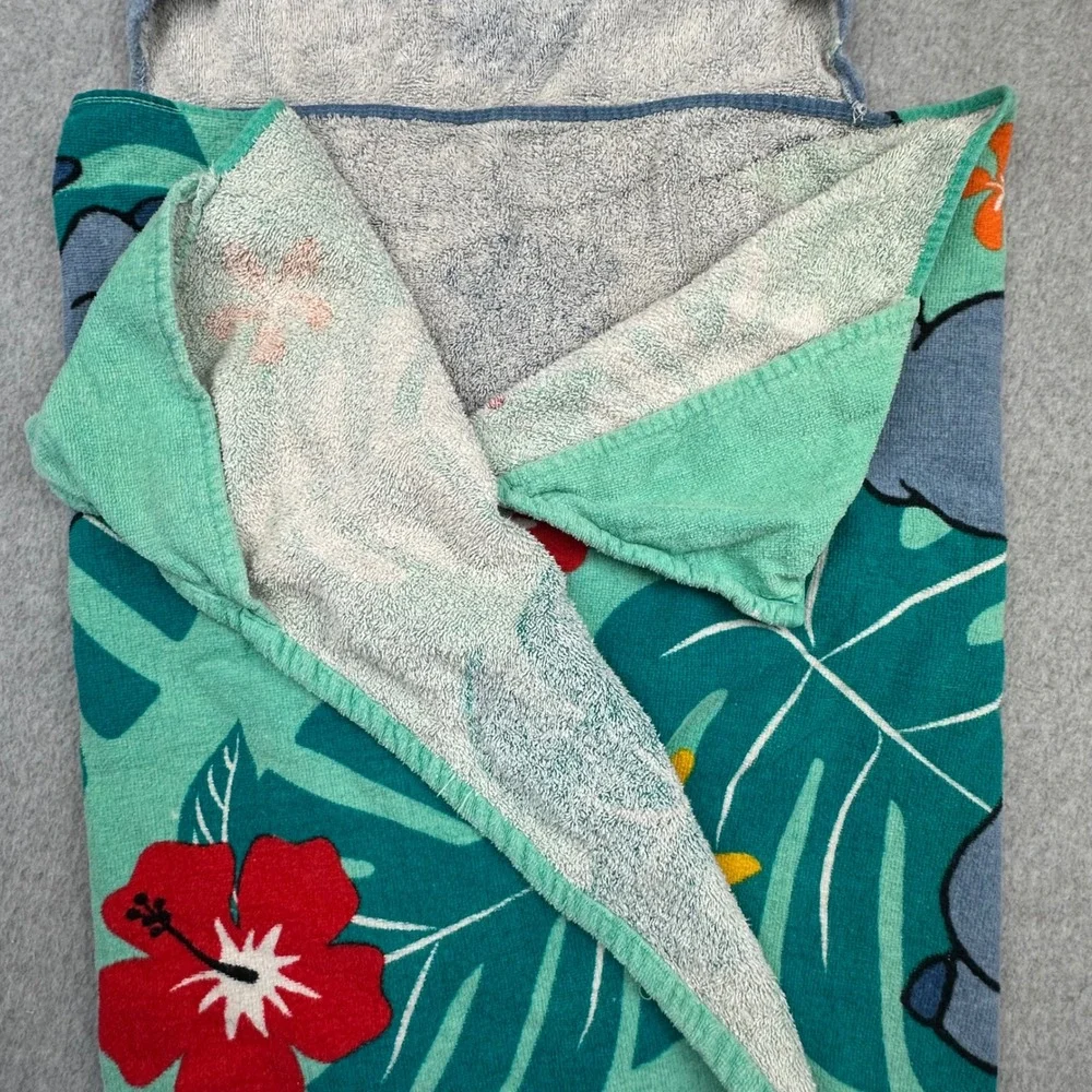 Disney Lilo & Stitch Hooded Beach Bath Towel Kids‎ Blue Green Tropical Hibiscus
